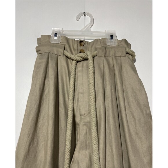 H&M‎ Pants Womens 2 Paperbag Waist Wide Leg Khaki Boho Beachy Grunge Streetwear - Picture 4 of 14
